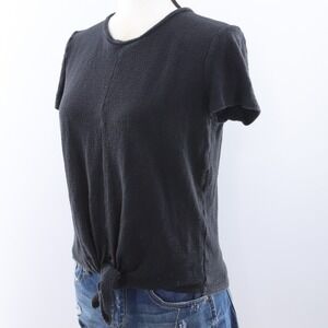 Madewell Womens Black Textured Knit Short Sleeve Tie Front T‎ Shirt Top XS